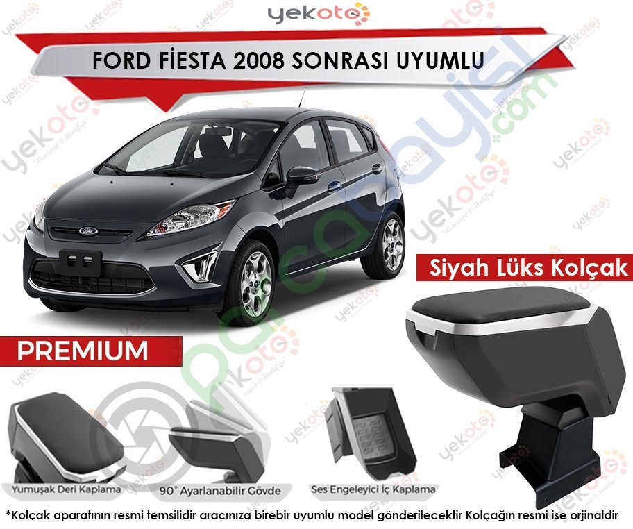 Ford Fiesta 2008 Sonrası Uyumlu Lüx Siyah Kolçak Kol Dayama Ultra Kaliteli