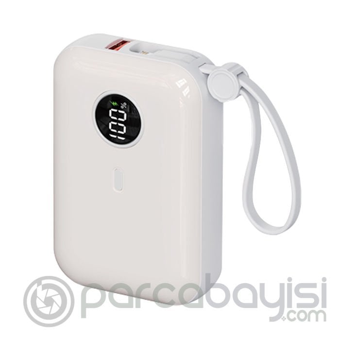 WOLG V36 22.5W 10000 mAh Dijital Göstergeli Lightning & Type-C Kablolu Hızlı Şarj Powerbank