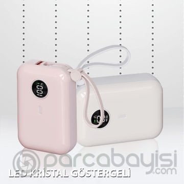 WOLG V36 22.5W 10000 mAh Dijital Göstergeli Lightning & Type-C Kablolu Hızlı Şarj Powerbank