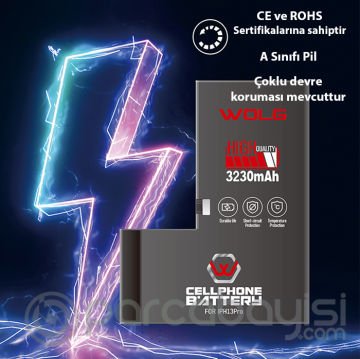 WOLG iPhone 13 Pro 3230 mAh Yüksek Kapasiteli Pil Batarya