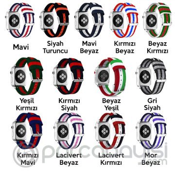 Ally Apple Watch 7-8 45mm 6-5-4 44mm Kayış Kordon Çizgili Nylon 3-2-1 42mm