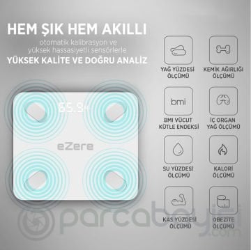 EZERE Body Composition Scale Yağ Ölçer Fonksiyonlu Akıllı Bluetooth Tartı Baskül