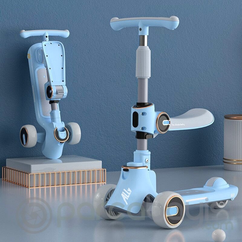 Ally Ayarlanabilir Yükseklik 3 Tekerlekli Çocuk Scooterı Katlanabilir Kaykay Işıklı muzikli