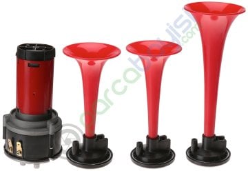 3 Borulu Havalı Korna 12 V Kompresörlü Araç Kornası Kırmızı