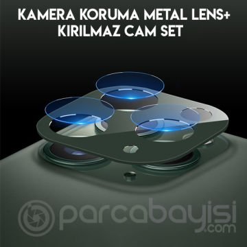 İPhone 11 Pro- 11 Pro Max  Kamera Koruma Metal Lens+ Kırılmaz Cam Set