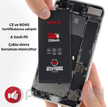 WOLG iPhone 8 2200 mAh Yüksek Kapasiteli Pil Batarya