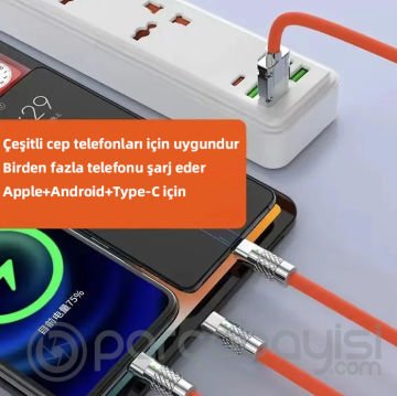 ALLY 3 in 1 Usb to Type-C + Micro Usb + Lightning 120W Hızlı Şarj Kablosu