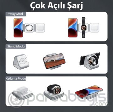Ally 3 in1 İPhone Airpods İWatch Kablosuz Şarj Manyetik Katlanabilir Şarj İstasyonu