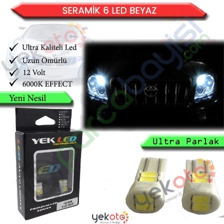 Yekled T10 Park Dipsiz Ampul 6 Led Beyaz Işık Seramik Model 12V Plaka İç Tavan Aydınlatma 2 Adet