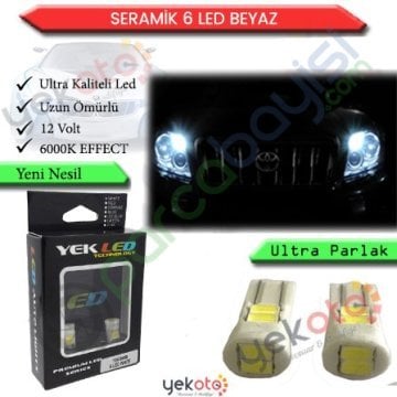 Yekled T10 Park Dipsiz Ampul 6 Led Beyaz Işık Seramik Model 12V Plaka İç Tavan Aydınlatma 2 Adet