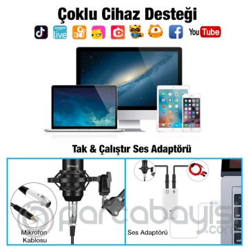 PULUZ Profesyonel Stüdyo Condenser Mikrofon Seti Yayıncı Mikrofonu