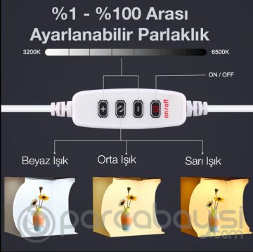 PULUZ 30cm Katlanabilir Işıklı Ürün Fotoğrafı Çekim Çadırı Mini Stüdyo