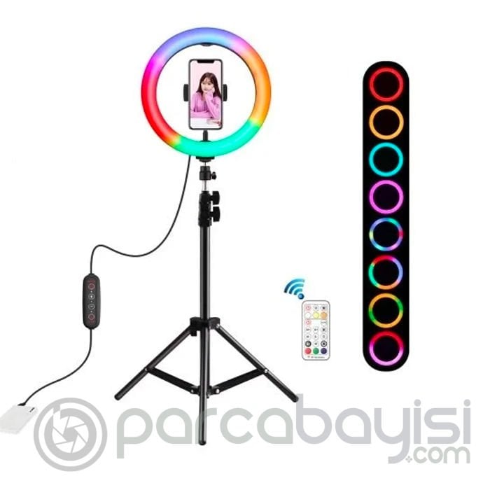 PULUZ 10.2inç Renkli Ring Light ve 110cm Tripod Youtuber Selfie Işık Seti