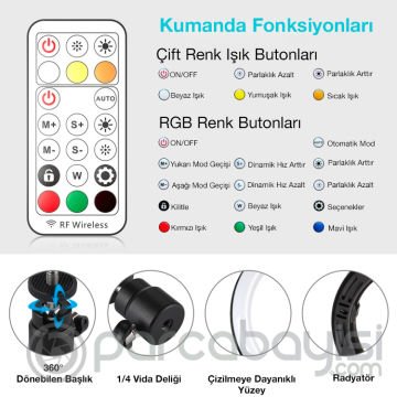 PULUZ 10.2inç Renkli Ring Light ve 110cm Tripod Youtuber Selfie Işık Seti