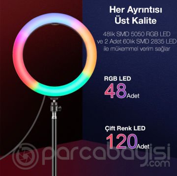 PULUZ 10.2inç Renkli Ring Light ve 110cm Tripod Youtuber Selfie Işık Seti