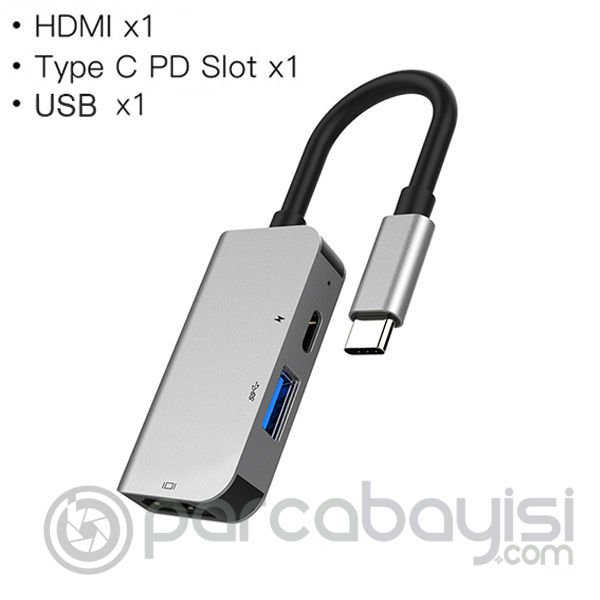 Ally Usb (Type-C to 3in1 Hdtv USB+PD) Hub Adaptör Çoklayıcı