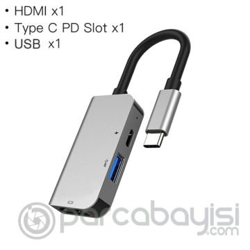 Ally Usb (Type-C to 3in1 Hdtv USB+PD) Hub Adaptör Çoklayıcı