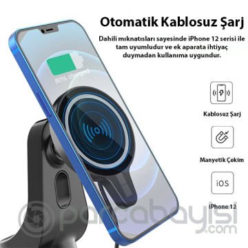 ALLY Magsafe iPhone 12 Serisi 15W Kablosuz Hızlı Şarj Cihazı ve Araç Tutucu