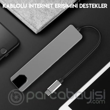 Ally Usb (Type-C to 6in1 Hdtv 2XUSB+PD) RJ45 Hub Adaptör Çoklayıcı
