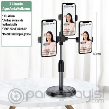 Ally Tripod Üçlü Telefon Tutucu Stand Youtuber, Canlı Yayın Selfie Tiktok Makeup