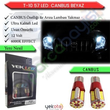 Yekled T10 Park Dipsiz Ampul 57 Led Beyaz Işık Canbus Arıza Kesicili 12V Plaka İç Aydınlatma 2 Adet