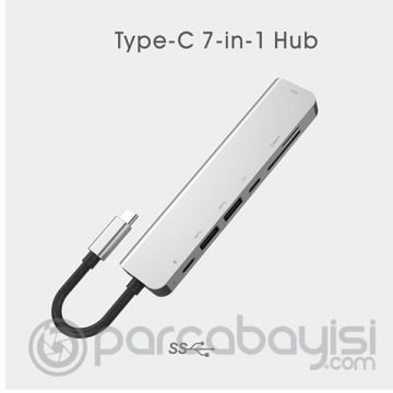 Ally Usb (Type-C to 7in1 Hdtv 2XUSB+PD) SD&TF Okuyucu Hub Adaptör Çoklayıcı