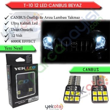 Yekled T10 Park Dipsiz Ampul 12 Led Beyaz Işık Canbus Arıza Kesicili 12V Plaka Tavan Aydınlatma 2 Adet