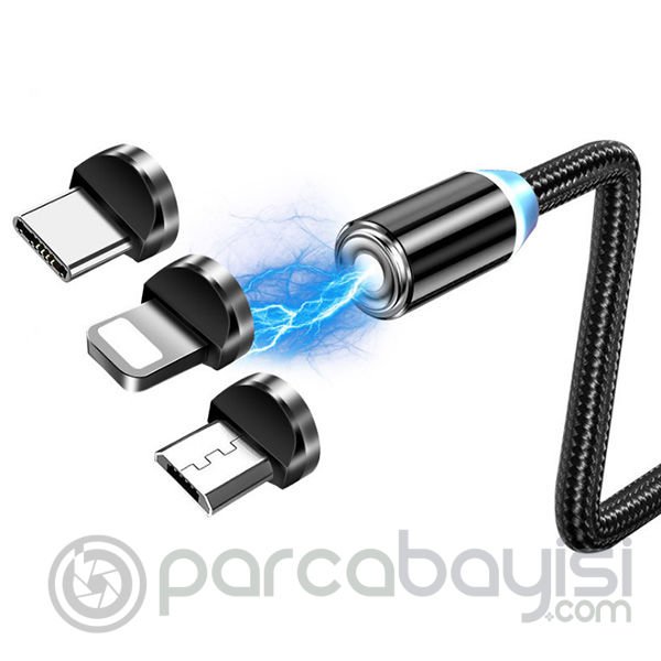 ALLY 1M Magnetic-Mıknatıslı Usb Şarj Kablosu 3 Başlık（iPhone+Type-C+Micro