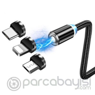 ALLY 1M Magnetic-Mıknatıslı Usb Şarj Kablosu 3 Başlık（iPhone+Type-C+Micro