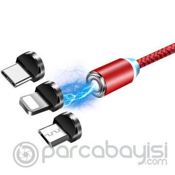 ALLY 1M Magnetic-Mıknatıslı Usb Şarj Kablosu 3 Başlık（iPhone+Type-C+Micro