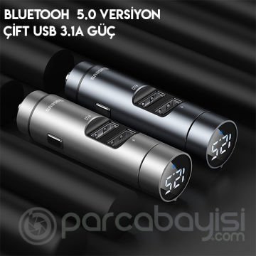 Baseus Energy Column Çift USB FM Transmitter Hızlı Araç Şarjı