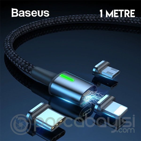 Baseus Zinc Magnetic Usb Şarj Kablosu 3 Başlık（iPhone+Type-C+Micro）1m