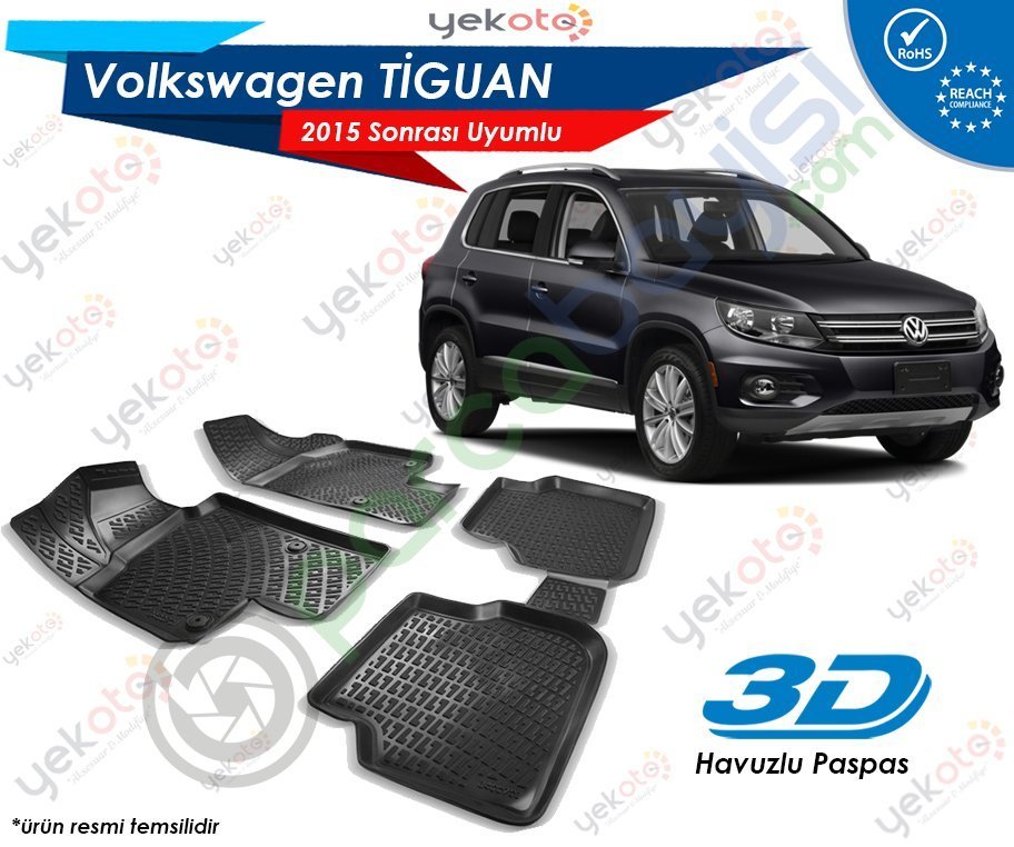 Vw Tiguan 2015 Sonrası Uyumlu Araca Özel 3D Havuzlu Paspas Siyah