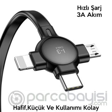Baseus Little Octopus 3in1 İPhone,Type C,Micro Şarj& Veri Kablosu