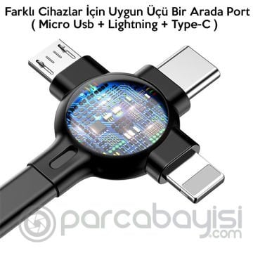 Baseus Little Octopus 3in1 İPhone,Type C,Micro Şarj& Veri Kablosu