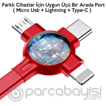Baseus Little Octopus 3in1 İPhone,Type C,Micro Şarj& Veri Kablosu