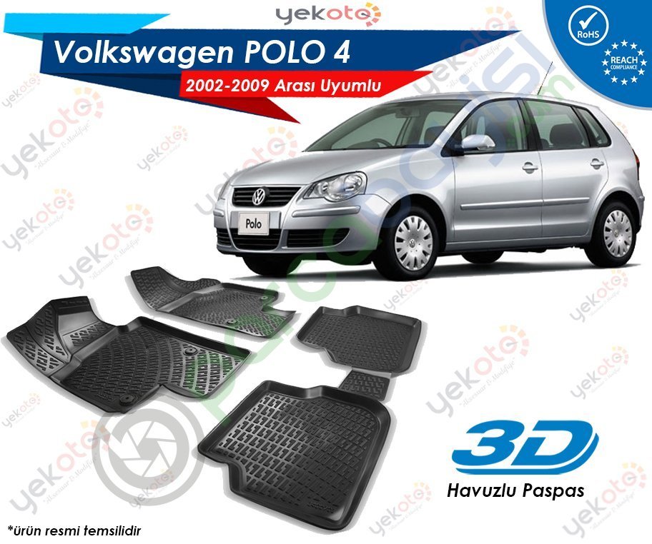 Vw Polo 4 2002-2009 Arası Uyumlu Araca Özel 3D Havuzlu Paspas Siyah