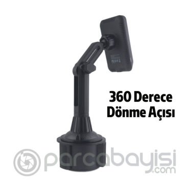 ALLY Araç Bardaklık Telefon Tutucu Magsafe iPhone 14-13-12 Serisi 15W Kablosuz Hızlı Şarj Cihazı