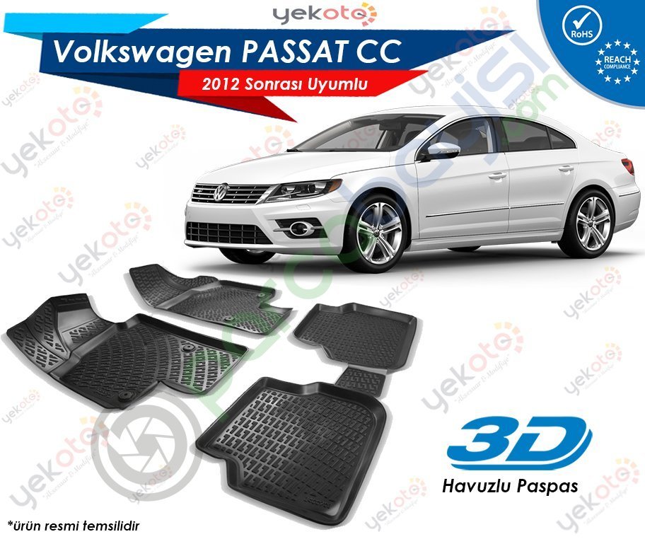 Vw Passat Cc 2012 Sonrası Uyumlu Araca Özel 3D Havuzlu Paspas Siyah