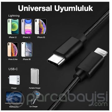 Ally USB-Type C iPhone 20W PD Hızlı Şarj Kablosu 20CM Kısa Kopmaz Halat Kablo
