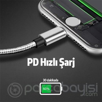 Ally USB-Type C iPhone 20W PD Hızlı Şarj Kablosu 20CM Kısa Kopmaz Halat Kablo