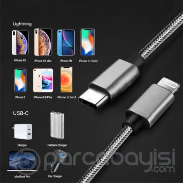 Ally USB-Type C iPhone 20W PD Hızlı Şarj Kablosu 20CM Kısa Kopmaz Halat Kablo