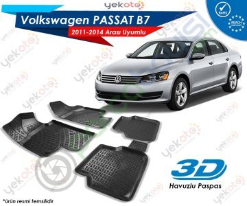 Vw Passat B7 2011-2014 Arası Uyumlu Araca Özel 3D Havuzlu Paspas Siyah