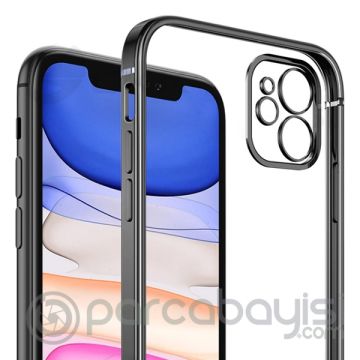 ALLY İPhone 12 6.1 Metal Görünümlü Darbeye Dayanıklı Silikon Kılıf