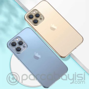 iPhone 13 Pro Max Renkli Kenar Şeffaf Kılıf Kamera Korumalı Silikon Kılıf