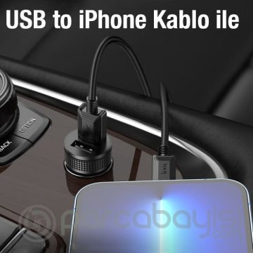 HOCO Z49 Çift USB Girişli Araç Şarj Başlık + USB To iPhone Lightning Kablo