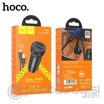 HOCO Z49 Çift USB Girişli Araç Şarj Başlık + USB To iPhone Lightning Kablo