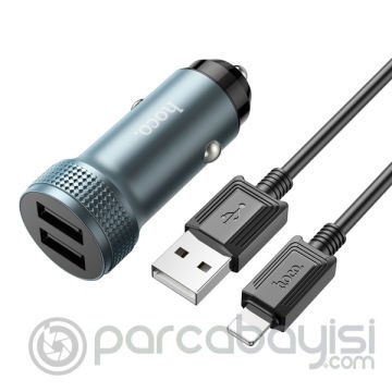 HOCO Z49 Çift USB Girişli Araç Şarj Başlık + USB To iPhone Lightning Kablo