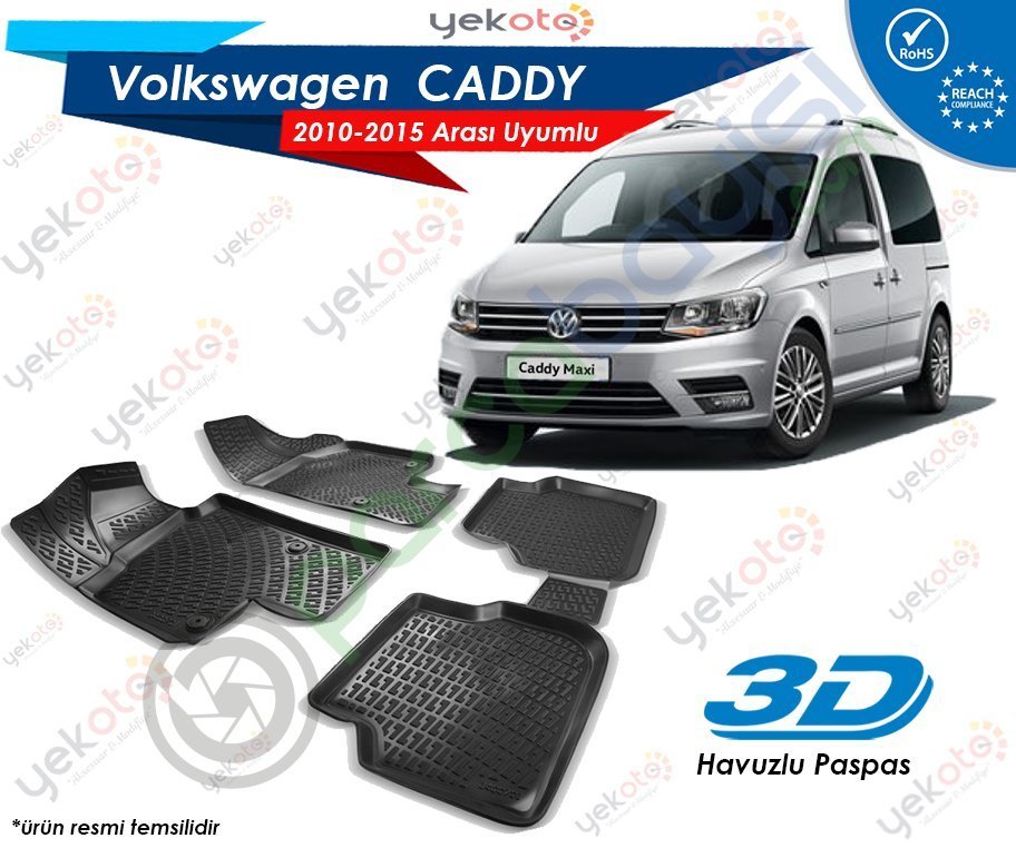 Vw Caddy 2010-2015 Arası Uyumlu Araca Özel 3D Havuzlu Paspas Siyah
