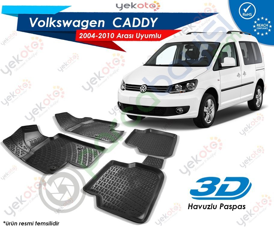 Vw Caddy 2004-2010 Arası Uyumlu Araca Özel 3D Havuzlu Paspas Siyah